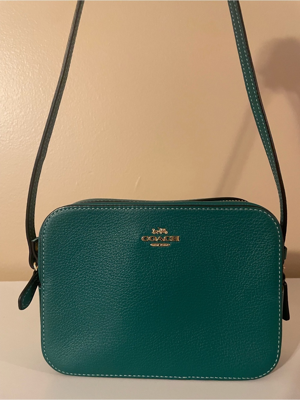 Coach Teal Green Pebbled Leather Crossbody Bag